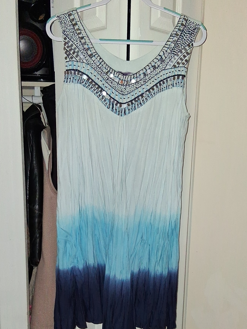 Roaman's Blue Ombre Sleeveless Beaded Mini Dress